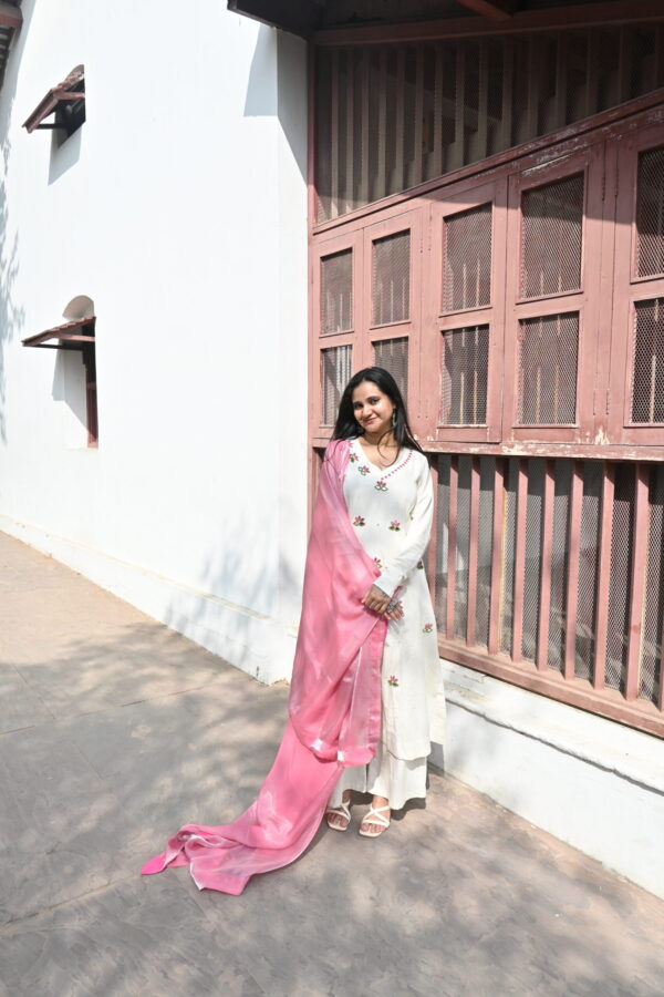 White Lotus Set (Kurti + Plazo + Dupatta)