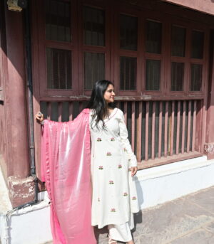 DSC_2874 White Lotus Set (Kurti + Plazo + Dupatta)